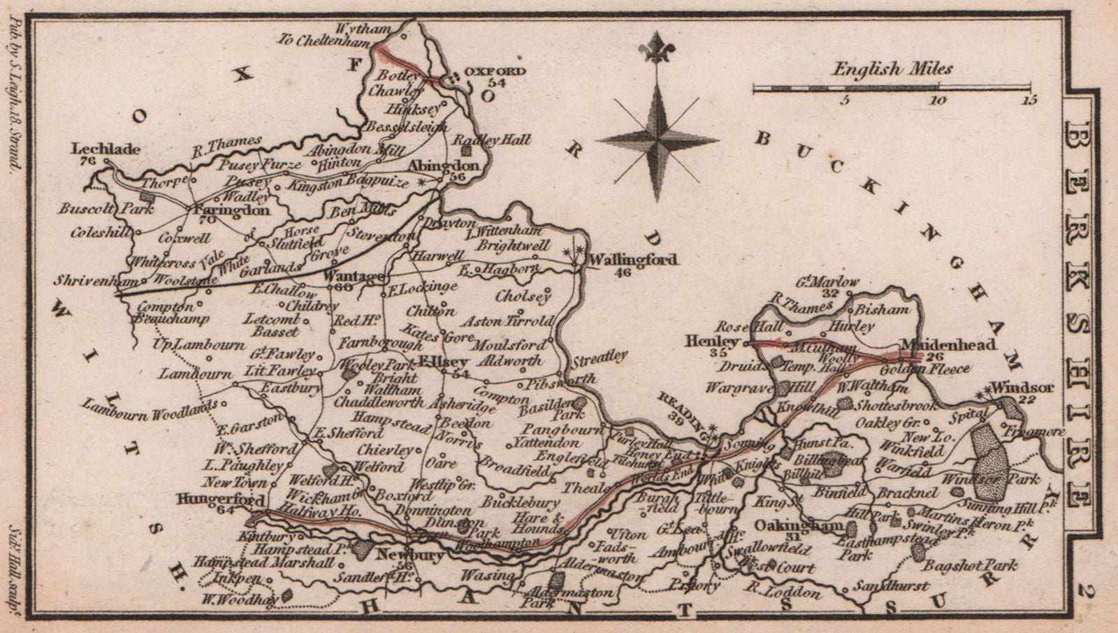 Berkshire miniature county map by Samuel Leigh / Sidney Hall c1820 old